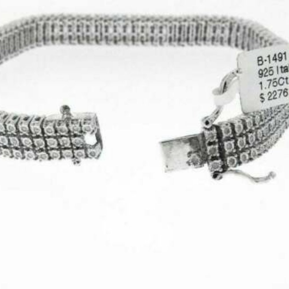 Gold finish 1.75CT 3 Rows White genuine Diamonds 3 rows Tennis Bracelet - Picture 3 of 6